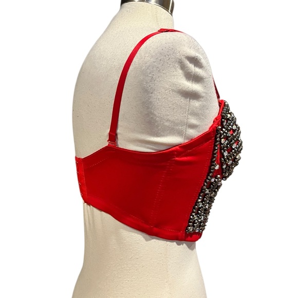 Love J NWT red beaded corset with white and dark silver embellished rhinestones - Picture 4 of 11